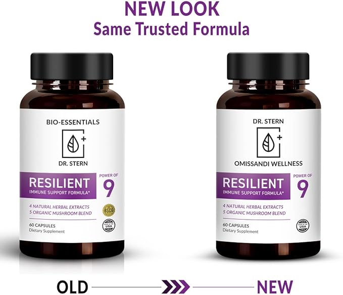 OMISSANDI-WELLNESS Resilient - Natural Immune System Support - Dr. Ian Stern Formulated - to boost your defenses - W/Organic Mushroom Blend, Echinacea, Astragalus & More - Vegan - Made in USA- 60 Caps