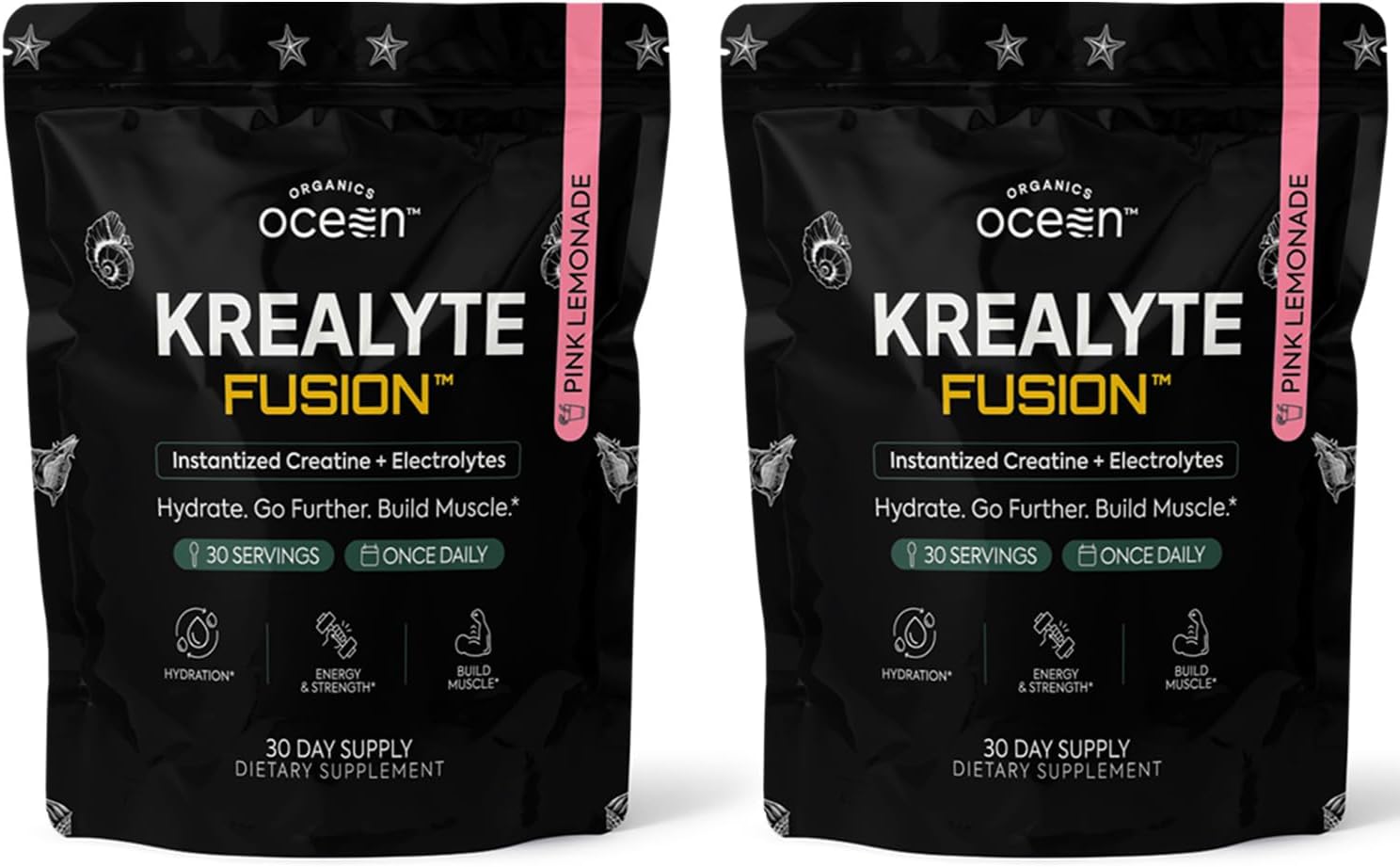 Organics Ocean Krealyte Fusion - Instantized Creatine Monohydrate Powder with Electrolytes - Muscle Strength, Endurance & Hydration Support - Vegan, Sugar-Free, Pink Lemonade Flavor - 60 Servings