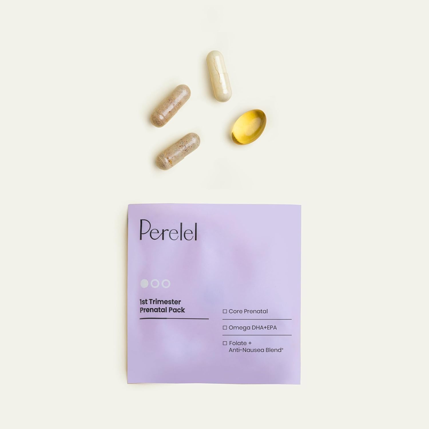 Perelel 1st Trimester Prenatal Pack, Multivitamin with Folate, Vitamin D, Omega 3, Iron & Ginger, Nutritional Support for Early Pregnancy, Soy & Gluten Free, Non GMO, 30 Daily Pill Packs
