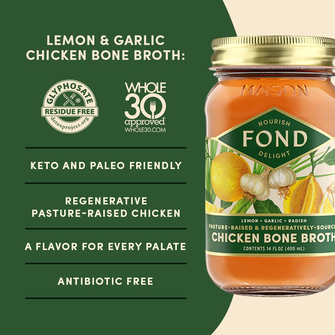 FOND Pasture-Raised Regenerative Chicken Bone Broth infused with Organic Lemon & Garlic