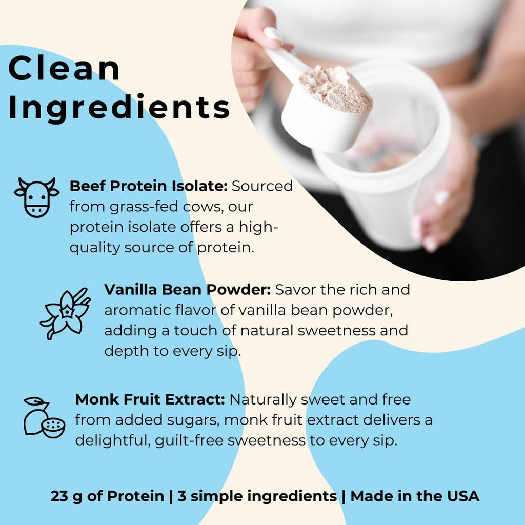 Grass Fed Beef Protein Powder Isolate - AutoimmuniTea, 23g of Paleo Carnivore Protein, Keto Friendly, Grain Free, No Dairy or Soy, No Whey, Stevia Free, Vanilla Flavor - 2lbs of Prime Muscle Building