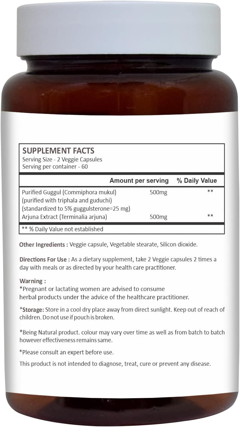 HERBAL HILLS Guggul Capsule with Arjuna Extract 1000mg 120 Count