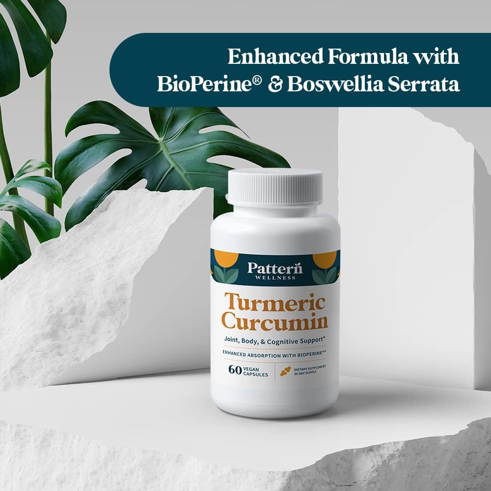 Pattern Wellness Turmeric Curcumin – 1300mg – 95% Curcuminoids with BioPerine® Black Pepper – Joint, Cognitive & Immune Support – Non-GMO, Gluten Free – 120 Capsules