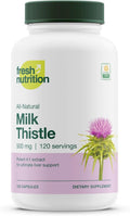 Fresh Nutrition Organic Milk Thistle Supplement - 500mg Potent Strength – 4 Month Supply – Silymarin Thistle Seed Standardized Extract 4:1 - Made in The USA - 120 Capsules