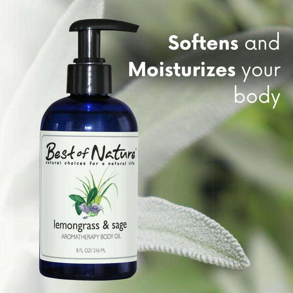 Best of Nature Lemongrass and Sage Massage Oil Blend - Non-Greasy Aromatherapy Massage Oil for Body, Skin & Face, Crafted with Pure Essential Oils (640 fl oz)