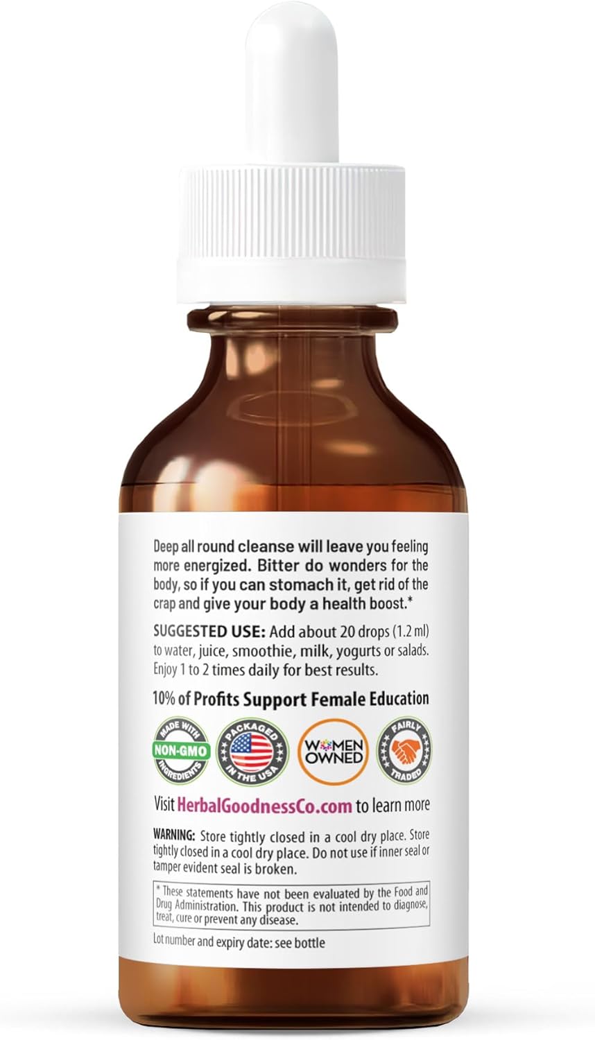 Herbal Goodness Bitter But No Crap Liquid Supplement for Body Cleanse, Energy Support and Health Boost | Non-GMO Burdock Root Organic, Bitter Melon, Maca Root, Dandelion Root - 2 fl. oz per Bottle