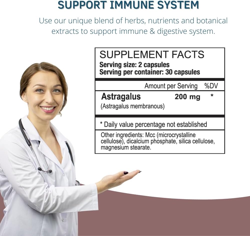 Astragalus Root Capsules - Immune & Digestive Support Supplement - Natural Formula, Boosts Energy, Improves Digestion - Astragalus Membranaceus Extract - 60 Count (30 Servings)