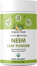 Organic Veda Neem Leaf Powder - Gentle Dried Organic Neem Leaves Powder - Herbal Supplement for Skin, Gut Cleanse & Immune Support - Non-GMO, Gluten-Free, Vegan – 4 oz