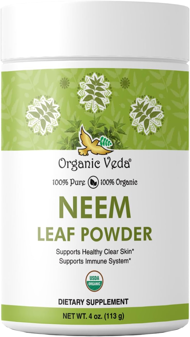 Organic Veda Neem Leaf Powder - Gentle Dried Organic Neem Leaves Powder - Herbal Supplement for Skin, Gut Cleanse & Immune Support - Non-GMO, Gluten-Free, Vegan – 4 oz