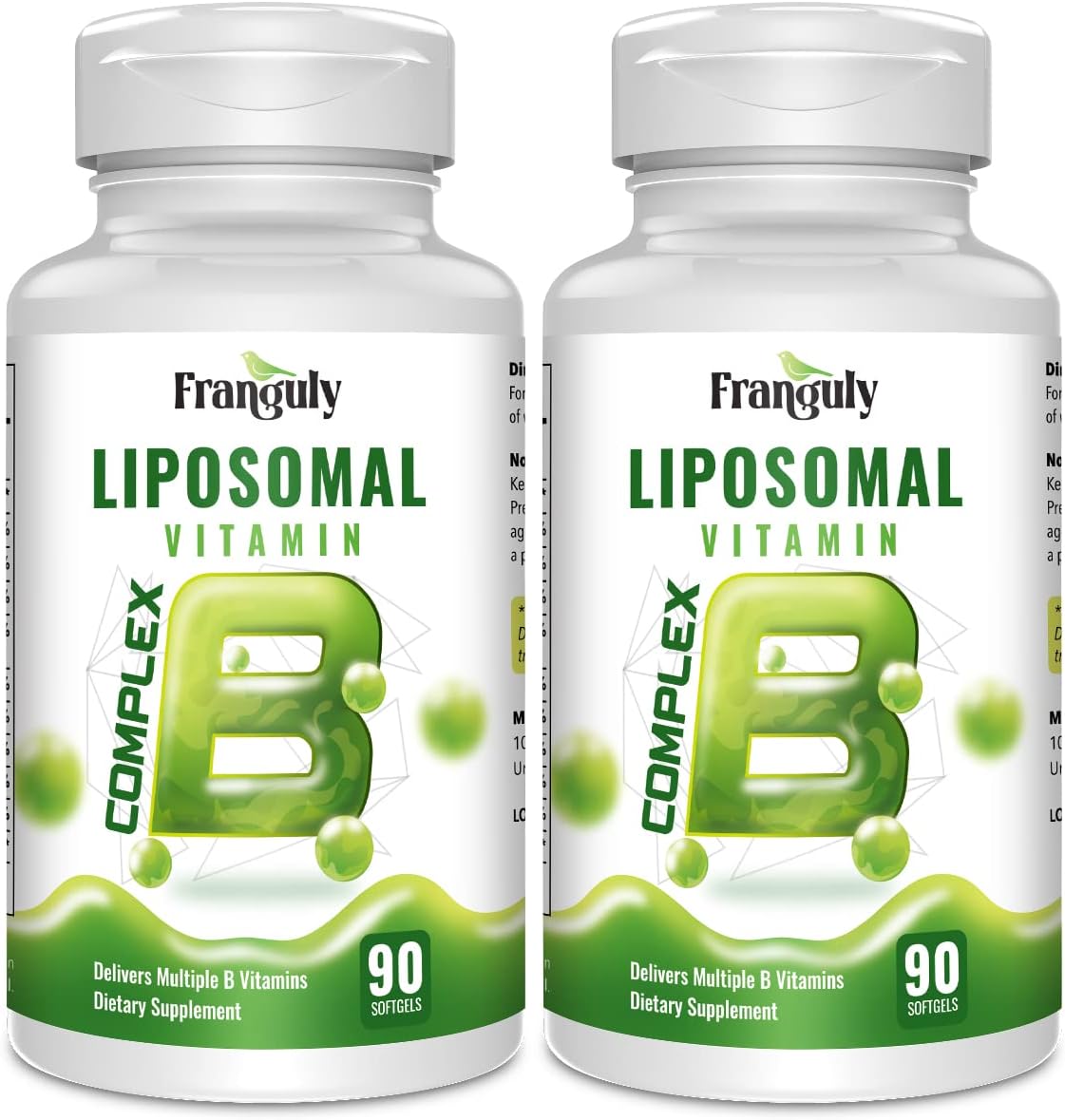 Active B Complex Liposomal B Vitamins with Choline Inositol, 90 Softgels B1, B2, B3, B5, B6, Biotin, Folate, B12 Methylcobalamin- Immune, Energy, Brain and Heart Support-2 Bottles