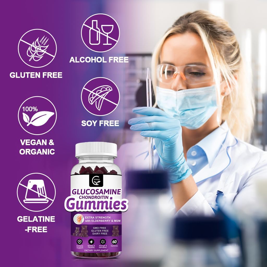 Glucosamine Chondroitin Gummies with MSM & Elderberry – Extra Strength Mobility & Flexibility Support, Antioxidant Immune Supplement for Women & Men
