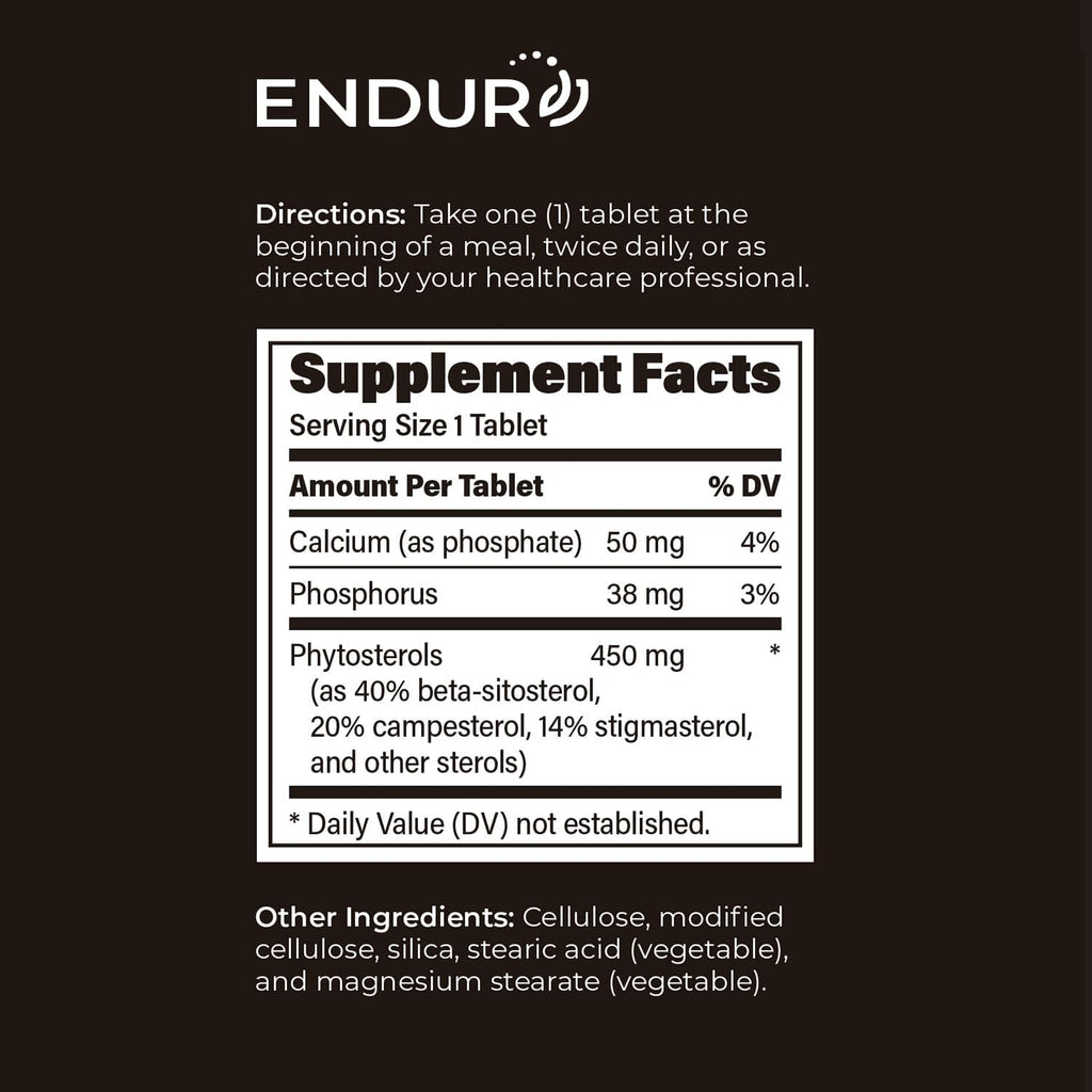 Endur Phytosterols, Promotes Heart & Prostate Health for Men, Helps Block Cholesterol Absorption & Support Urinary Comfort, 450mg (60 Tablets)