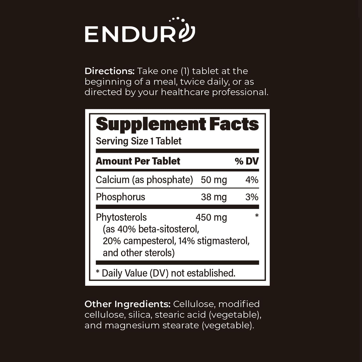 Endur Phytosterols, Promotes Heart & Prostate Health for Men, Helps Block Cholesterol Absorption & Support Urinary Comfort, 450mg (60 Tablets)