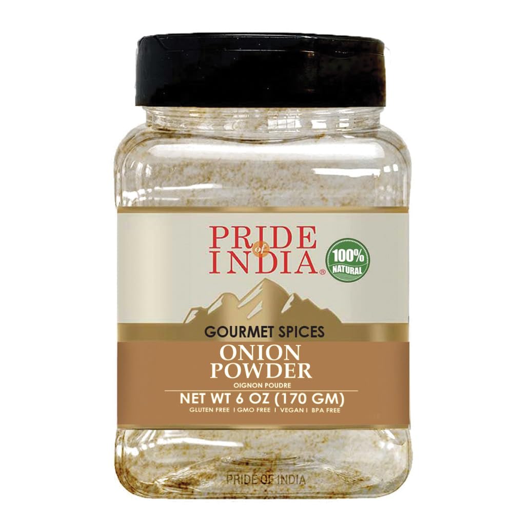 Pride of India - PACK of 6 - Onion Fine Ground 6 oz (170 gm) Medium Dual Sifter Jar | Gourmet Spice for Cooking | Pantry Essential | Adds Flavor to Sauces/Dips/Rubs/Marinades | Easy to Store