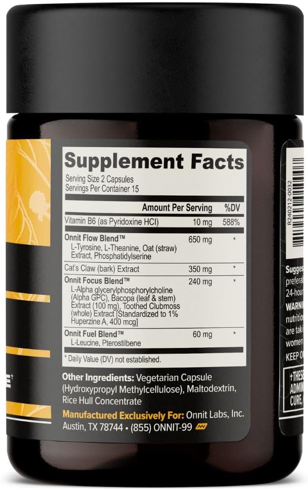 ONNIT Alpha Brain Premium Nootropic Brain Supplement for Men & Women - Caffeine-Free Focus Capsules for Concentration, Mental Clarity & Memory Support - Cat's Claw, Bacopa, Oat Straw (30ct 2-Pack)