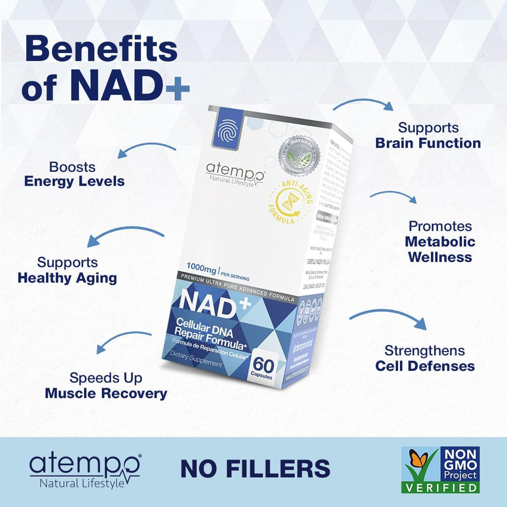 NAD+ Supplement 1000 mg High Absorption – Supports Energy, Cellular Health, Brain Function, and Healthy Aging – Pure NAD Formula with 60 Capsules