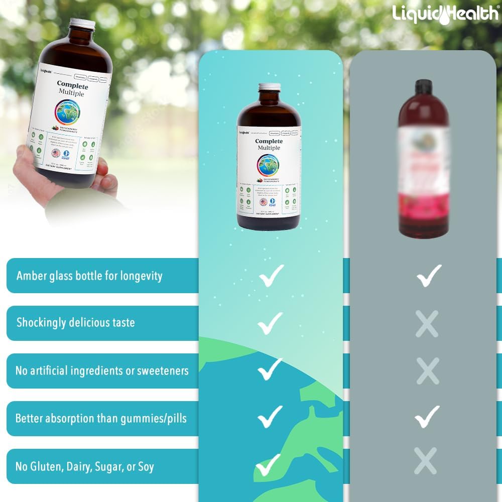 LIQUIDHEALTH Complete Multiple Adult Liquid Multivitamin - Essential Vitamins, Minerals & Nutrients, Immune Support, Gut Health, Energy, Detox - Made in USA, Vegan, Non-GMO, Sugar-Free (2 Pack)