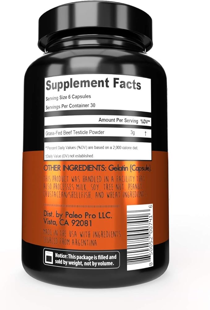 Paleo Pro O.G. Blend Premium Beef Organs Capsules, Kidney, Heart, Liver, Spleen and Pancreas from Grass Fed & Pastured Cows, Dietary Supplement, No GMO, 180 Capsules (Beef Testicles)