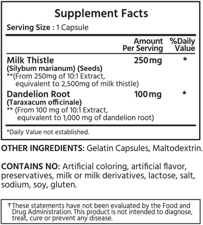 ML Naturals Milk Thistle with Dandelion 240 Capsules, Liver Detox & Cleanse Support, 2,500mg Milk Thistle + 1,000mg Dandelion Root, NSF-Certified & cGMP-Compliant Facility, Third-Party Lab Tested
