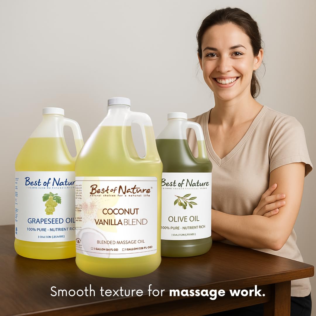 Best of Nature Coconut Vanilla Aromatherapy Massage Oil - Luxurious Blend with Coconut & Vanilla, Perfect for Spa Use, Relaxing Massage & Skin Hydration, Silky & Lightweight - Half Gallon (64 fl oz)