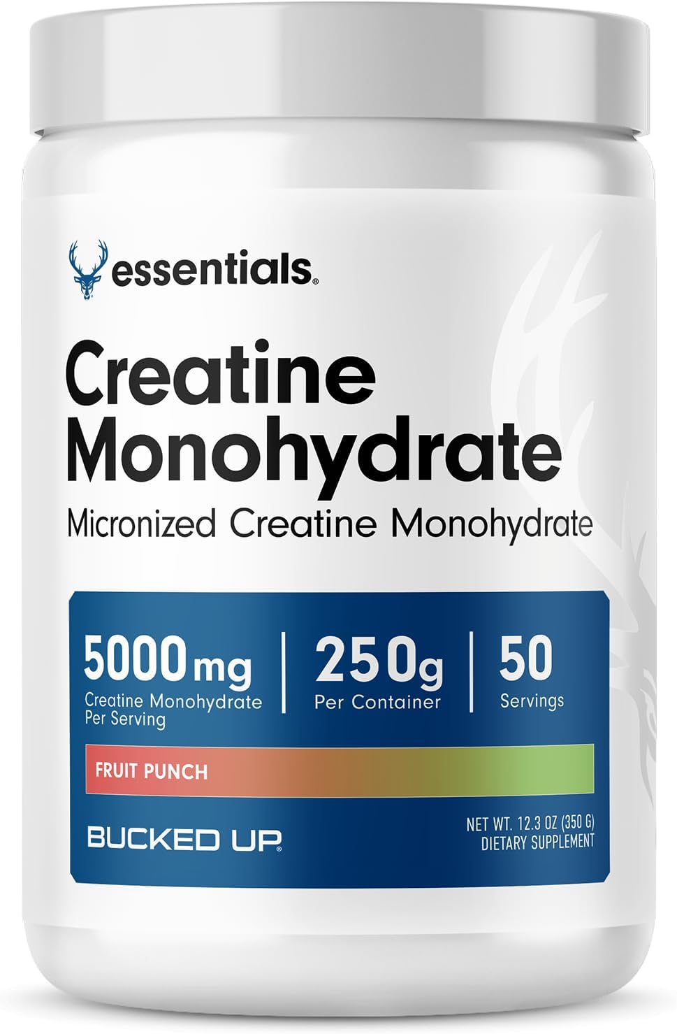 Bucked Up Fruit Punch Creatine for Women and Men - Easy to Mix Vegetarian - Flavored Creatine Monohydrate Powder - Made in USA - 5G Per Serving - 50 Servings - 250 Grams Per Container