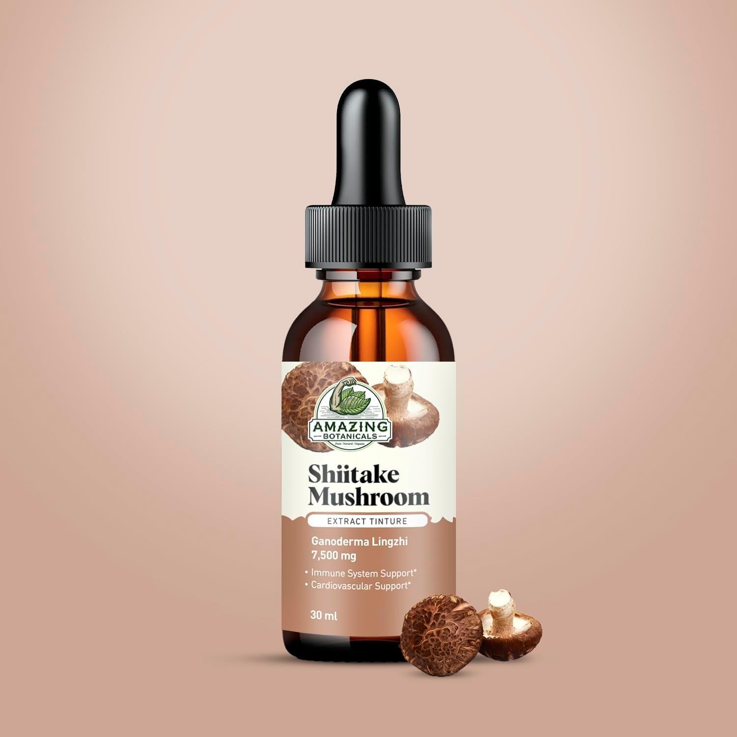 Shiitake Mushroom Extract Tincture - 7,500mg Immune Support Supplement Containing 30% Polysaccharide in Each - Powerful Antioxidant for Overall Wellbeing, Vegan, Sugar & Alcohol-Free Drops – 1oz/30mL