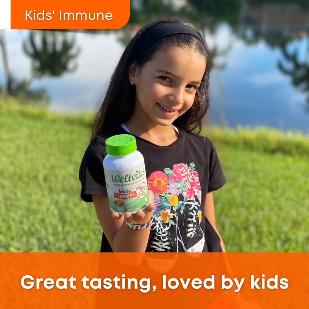 Wellvites Sugar Free Kids Immune Daily Gummy Vitamins - Vegan, Non-GMO - Vitamin C Gummies for Kids Immune Support, No Artificial Sweeteners, Gluten-Free, Gelatin-Free, 60 Count (30 Day Supply)