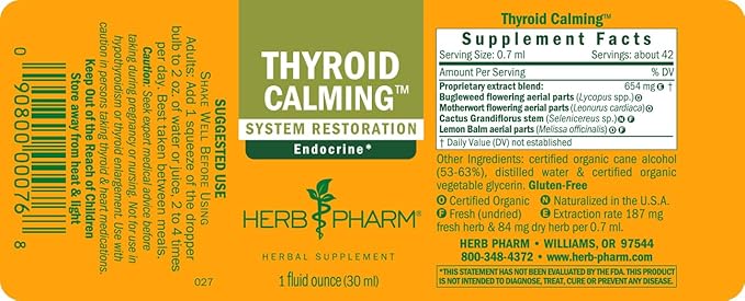 Herb Pharm Thyroid Calming Liquid Herbal Formula for Endocrine System Support - 1 Ounce