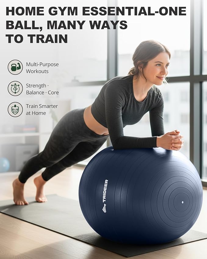 Trideer Exercise Ball for Yoga, Pilates & Fitness – Stability Ball Equipment for Home Gym & Office Chair, Core & Balance Training Accessories, Physical Therapy Equipment, Quick Pump Included, 5 Sizes