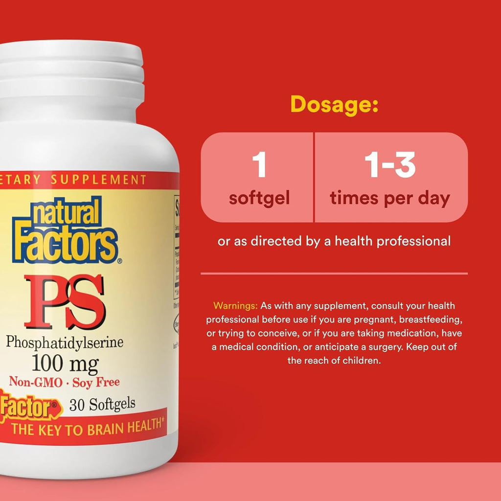 Natural Factors, Phosphatidylserine, Support for Memory, Concentration and Brain Functions, Soy and Gluten Free, 30 Softgels