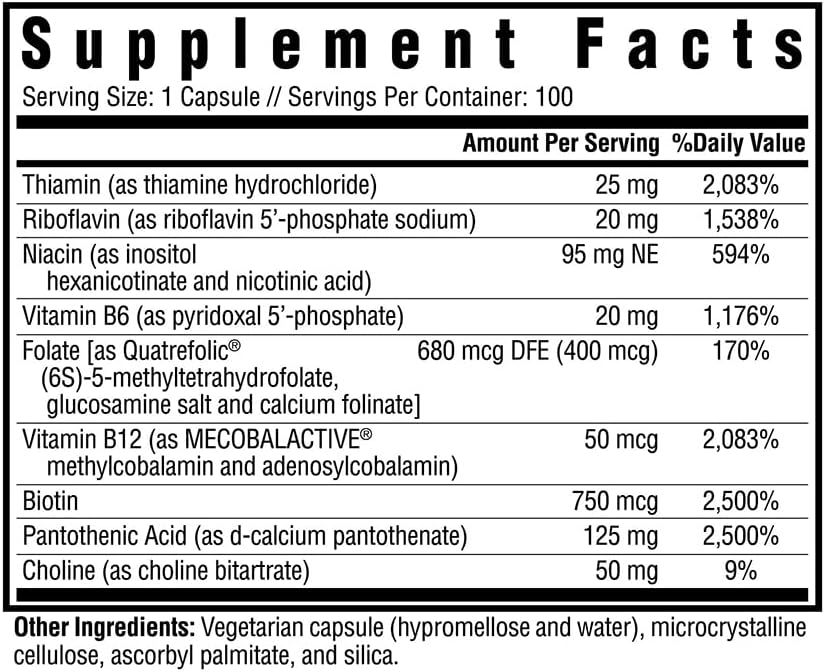 Seeking Health B Complex Plus - Vitamin B Complex Supplement with Choline & Riboflavin - Supports Brain Health, Digestion, & Energy - 100 Capsules
