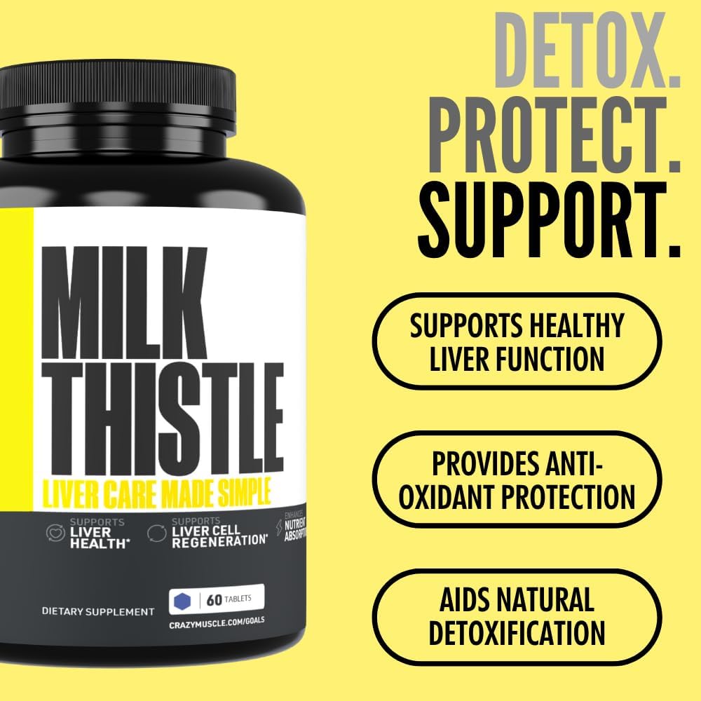 Crazy Muscle Milk Thistle Matrix, Standardized Milk Thistle Supplement for Liver Function, Health & Detox, Cleansing Formula for Metabolism, Supports Healthy Diet, 60 Servings, Pills