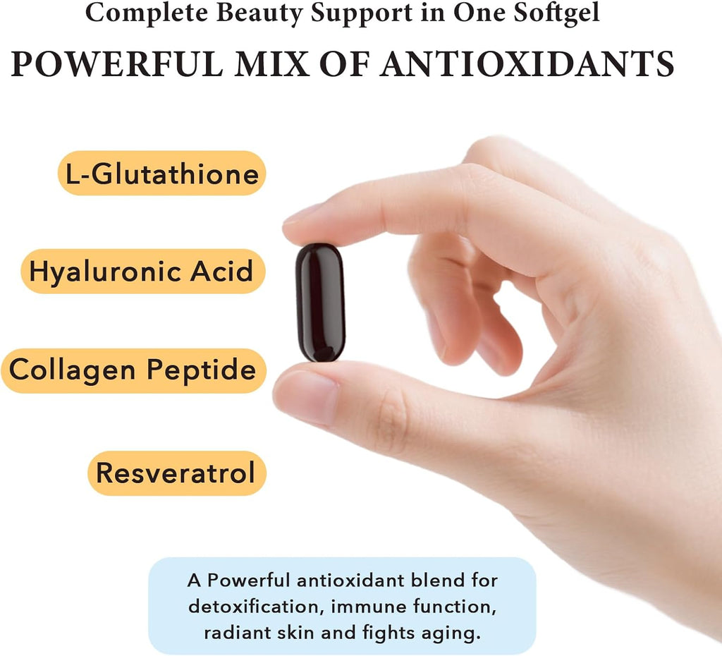 Liposomal Glutathione Softgels, Enhanced Absorption - Liposomal Delivery, Active Form L-Glutathione, Cellular, Immune Function & Liver Detox, Rich in Antioxidant Formula, Gluten Free, 180 Softgels