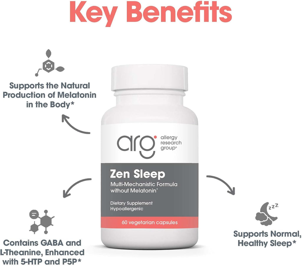 Allergy Research Group Zen Sleep - GABA L-Theanine Sleep Supplement for Adults with P5P, 5-HTP, and Vitamin B6, Natural Aid for Calm, Restful REM - 60 Vegetarian Capsules