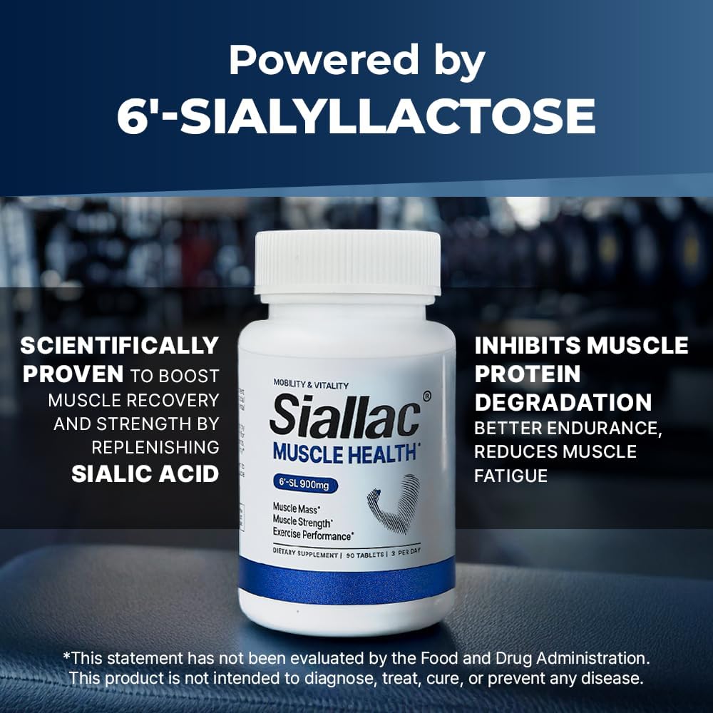 Muscle Health - Made in USA - Enhance Muscle Mass & Strength, Fast Workout Recovery, Reduce Fatigue & Boost Exercise Performance, 6-Sialyllactose (6-SL), 900mg, 90 Tablets