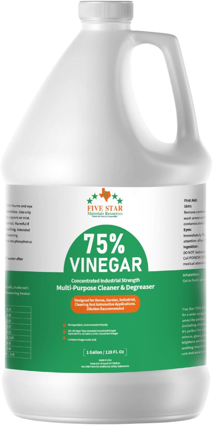 75% Vinegar Concentrated | White Vinegar for Cleaning and Garden | Horticultural, Home, and Outdoor Pure| | 1 Gallon (128 fl oz) | Max Performance 18X Power