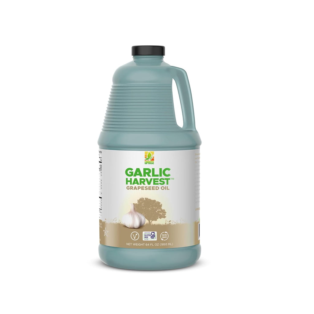 Garlic Harvest Grapeseed Oil – 64 oz Bulk Bottle | Garlic Flavored Healthy Cooking Oil for Roasting, Vegetables, and Pasta | High Smoke Point | Non-GMO, Plant-Based, Gluten-Free, Organichy EVO Alternative)