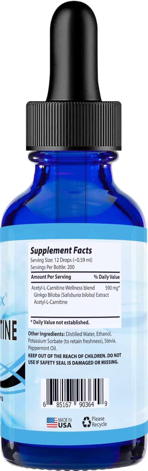 Absonutrix Acetyl L-Carnitine, 593mg per Serving, 200 Potent Servings, Quick Absorption Liquid Drops, Gluten-Free, Third-Party Tested, GMP-Certified, Non-GMO, Made in USA
