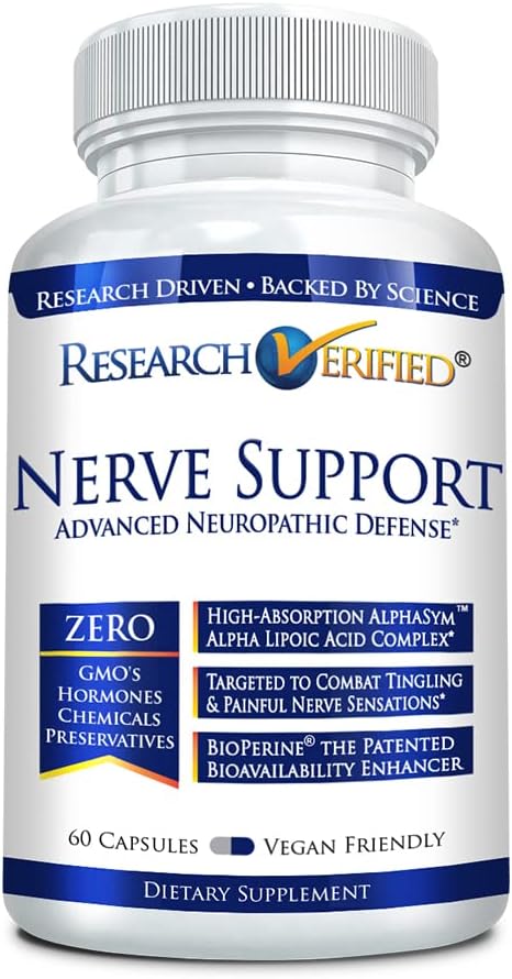 Research Verified Nerve Support - B Vitamins, Magnesium, Alpha Lipoic Acid, Corydalis, Boswellia, BioPerine - 60 Capsules - Vegan