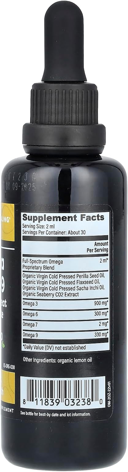 Global Healing Organic Omega 3 6 9 and 7 (Seaberry CO2 Extract) - Fish-Free, Non-GMO Omega 3 Supplement for Women & Men, Contains Perilla Seed & Flaxseed Oil - Fish Oil Alternative - 2 Fl Oz