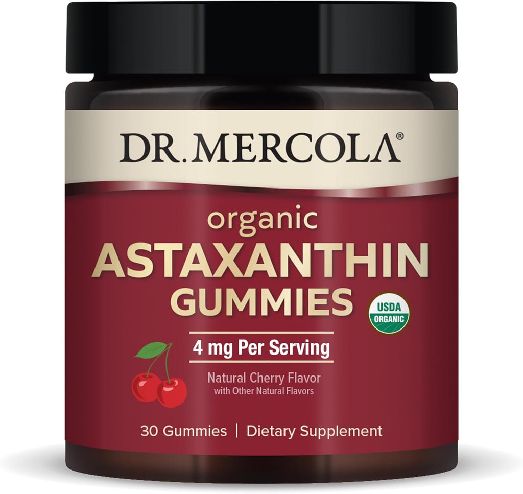 Dr. Mercola Organic Astaxanthin Gummies, 30 Servings (30 Gummies), 4 mg Per Serving, Dietary Supplement, Antioxidant and Immune Support, Certified Organic, Non-GMO