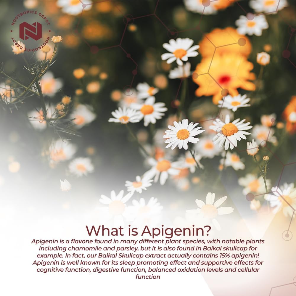 Nootropics Depot Apigenin Capsules | 200mg | 30 Count | >98% Apigenin | Supports Healthy Stress Levels