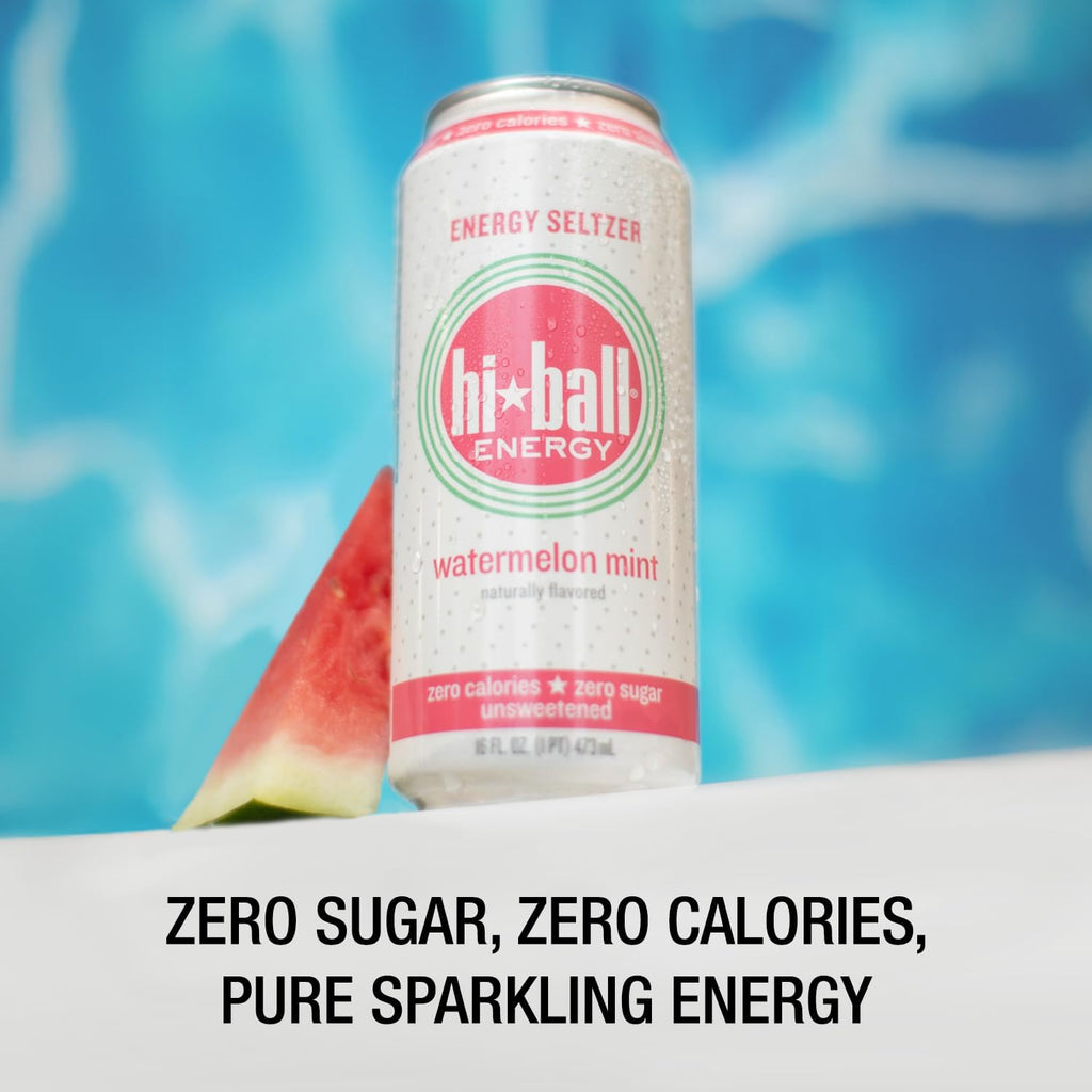 Hiball Clean Energy Drink - Watermelon Mint - Zero Sugar, Zero Calorie Sparkling Water with 160mg Organic Caffeine, 50mg Organic Ginseng, 50mg Organic Guarana and B Vitamins - 16 fl oz (8-Pack)