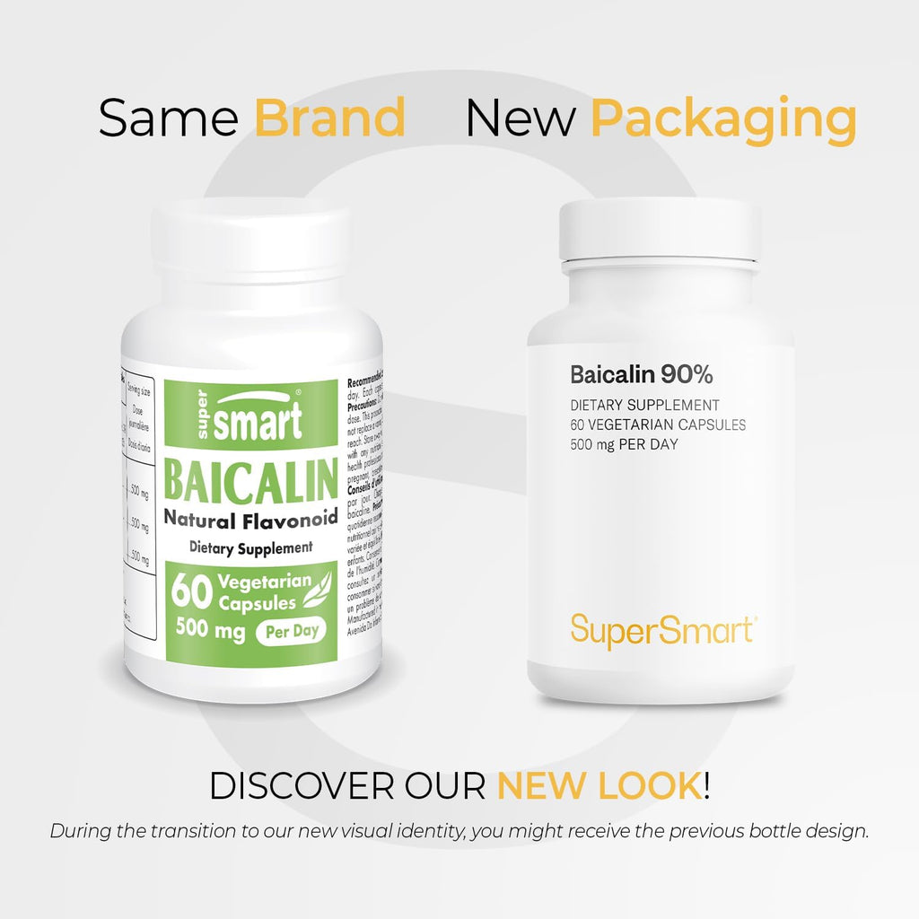 SuperSmart - 90% Baicalin 500mg per Day (Scutellaria Baicalensis) - Chinese Skullcap Extract Supplement | Non-GMO & Gluten Free - 60 Vegetarian Capsules