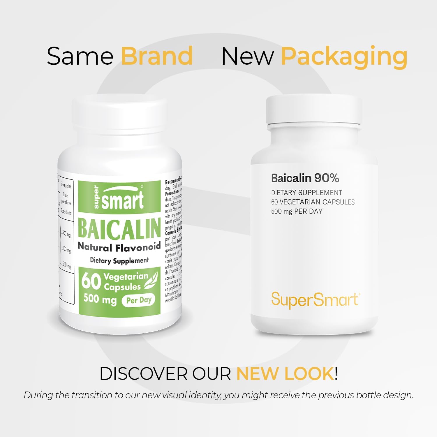 SuperSmart - 90% Baicalin 500mg per Day (Scutellaria Baicalensis) - Chinese Skullcap Extract Supplement | Non-GMO & Gluten Free - 60 Vegetarian Capsules