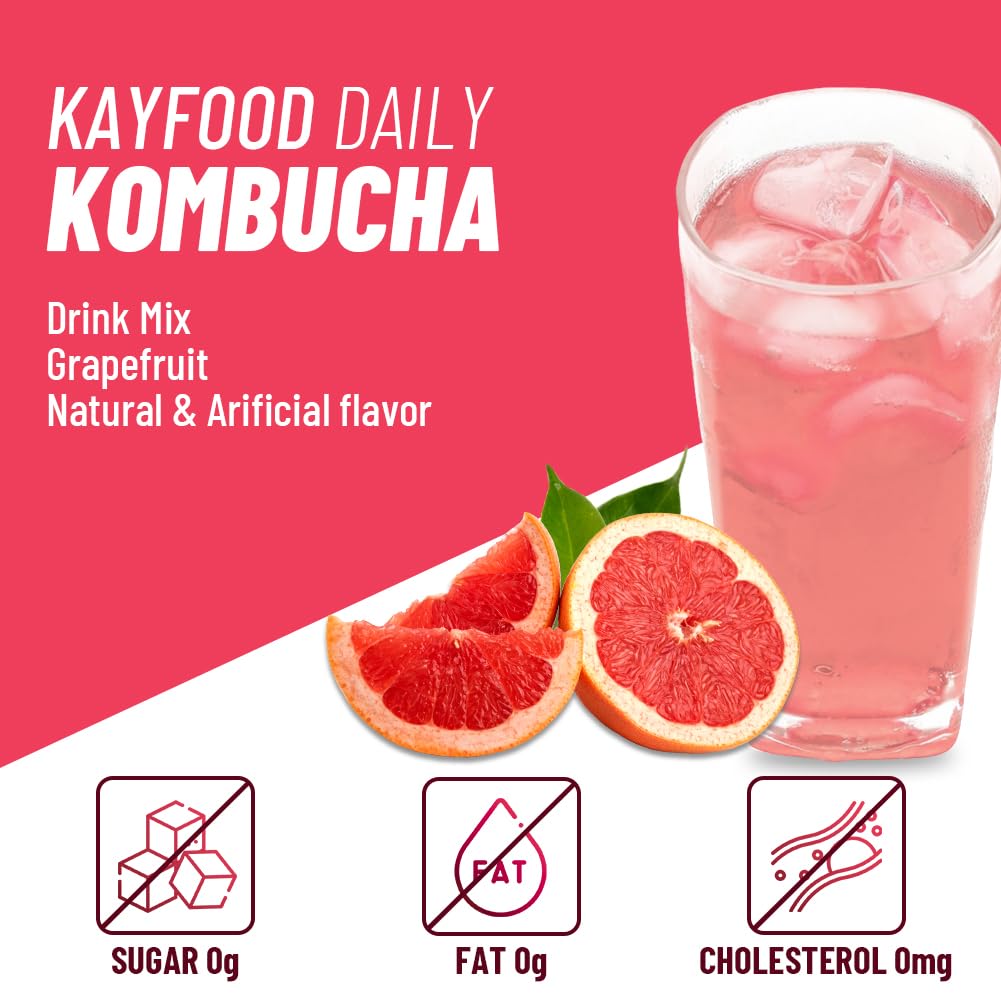 KAYFOOD Garden Daily KIWI Kombucha Powdered Mix, Probiotics & Prebiotics, 20 Sticks Bottle (3.52oz), Zero Sugar, Diet, Gut Healthy Sparkling Beverage, Fermented Korean Drinks for Iced, Hot, Workout Tea (KIWI, Reusable Bottle Set) (GRAPEFRUIT)