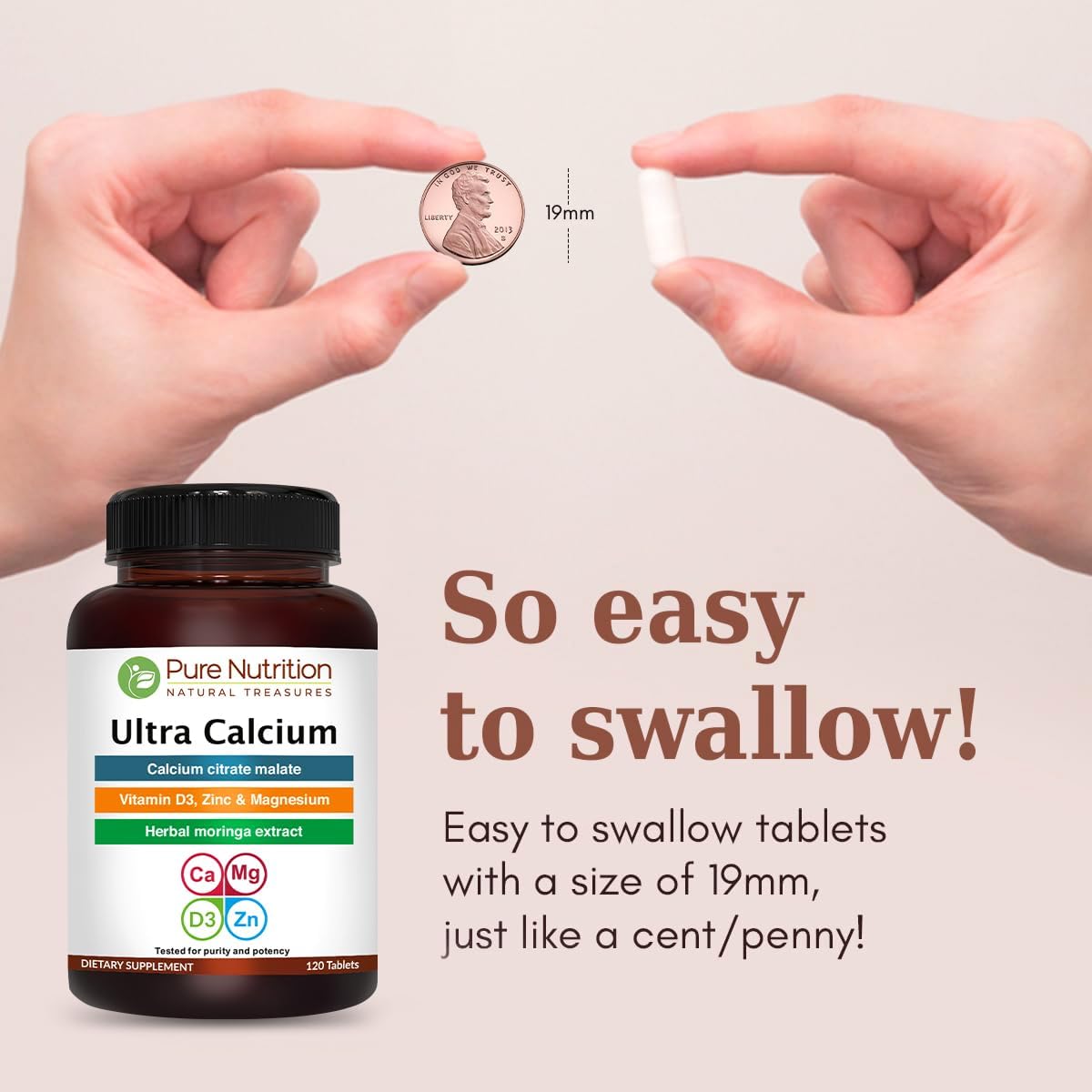 Pure Nutrition Ultra Calcium 1000mg with VIT D3 + K2 | 120 Tab | Highly absorbable Calcium Supplement with Calcium Citrate Malate, VIT D3, K2, Moringa Oleifera, Magnesium and Zinc.