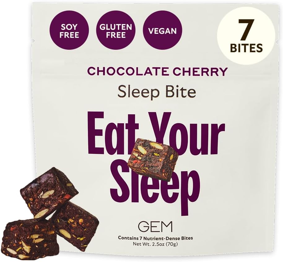 GEM Sleep Aid, Nighttime Bite, 7 Pack, Melatonin Free, L-Theanine, Magnesium, Valerian Root Extract | Vegan and Gluten Free | Earthy Chocolate Cherry, Trial Size (7 Pack)