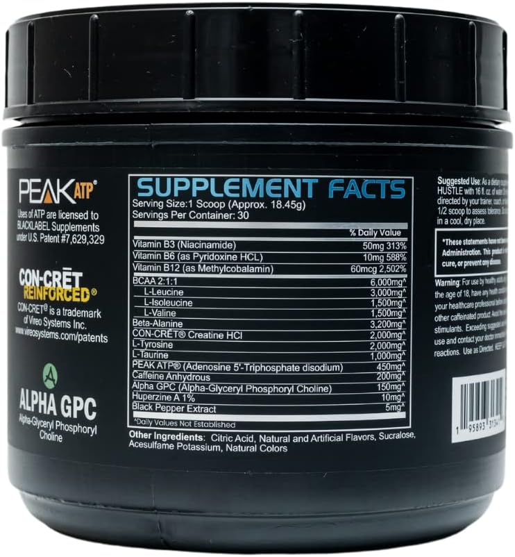 BLACKLABEL Supplements PRE Hustle V3 Pre-Workout Powder – NSF Certified for Sport – Energy, Strength & Endurance Support – Blue Razz – with Creatine & Caffeine – 30 Servings