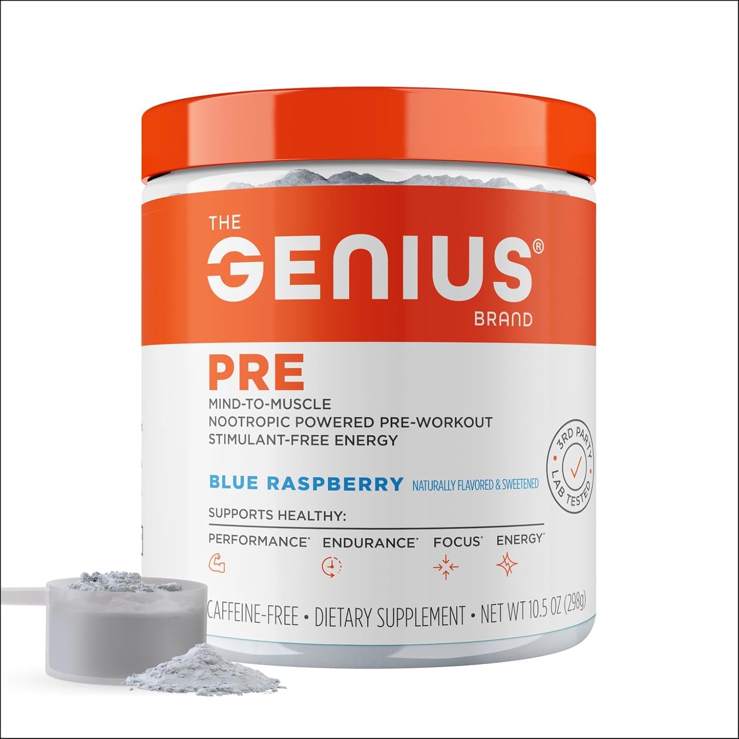 The Genius Brand Genius Pre - Clean Pre-Workout Powder for Energy, Focus & Fitness Support - No Artificial Flavors, Preservatives, or Proprietary Blends - Non-GMO - 20 Servings - Blue Raspberry